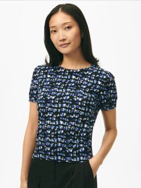 NWT Brooks Brothers Twinset Abstract Short Sleeve Sweater in Cotton Jersey, XS